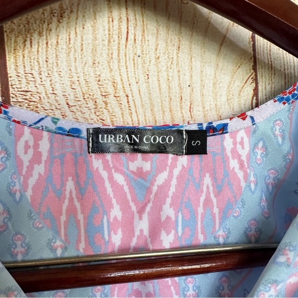 Urban Coco Small Boho Floral Dress Bright Blue Pink - Picture 4 of 5